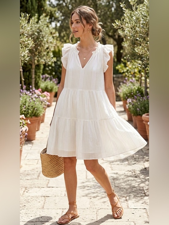 A Loves A Dresses & Skirts - a loves a RomanticGauzy Boho L Metallic Gold Striped Tiered Mini Dress